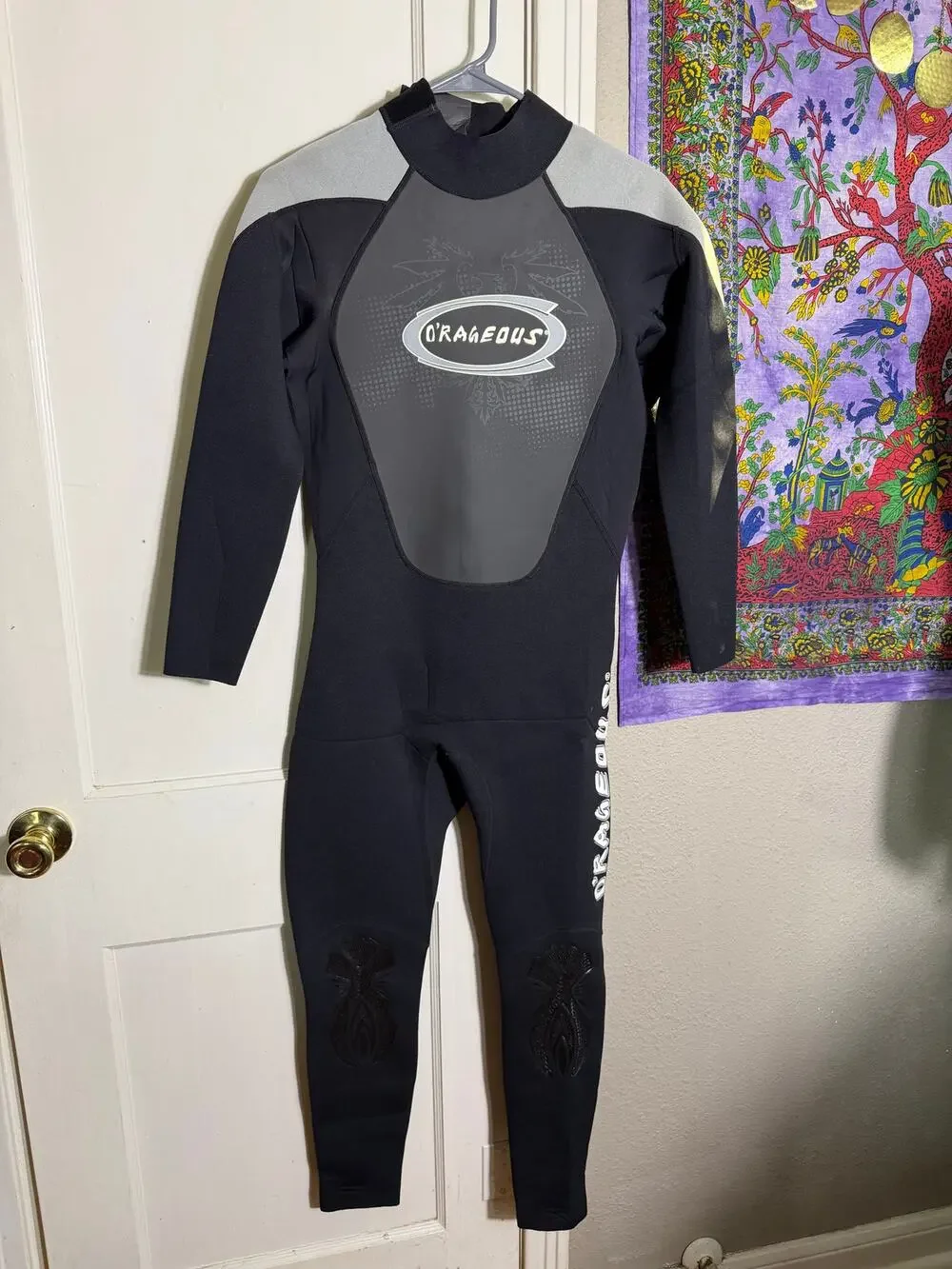 O'Rageous Men's Medium Full Wetsuit Black Gray Long Sleeve Back Zip Surf Dive